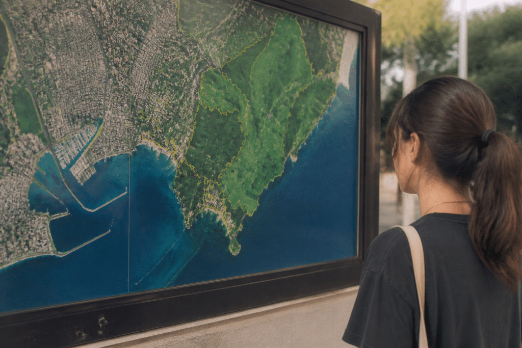 Carte administrative Frejus montrant plages urbaines et espaces naturels