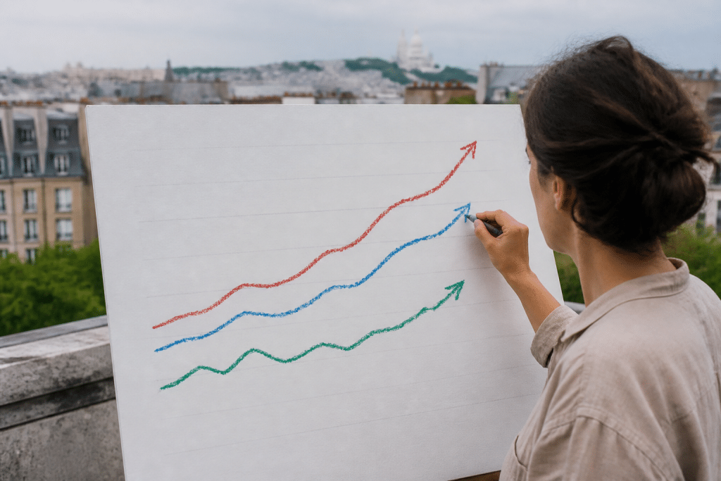 Graphique montrant augmentation courbes statistiques ville france