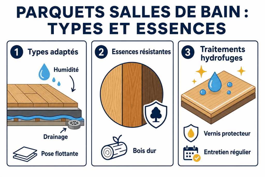 Parquets salles de bain : types et essences