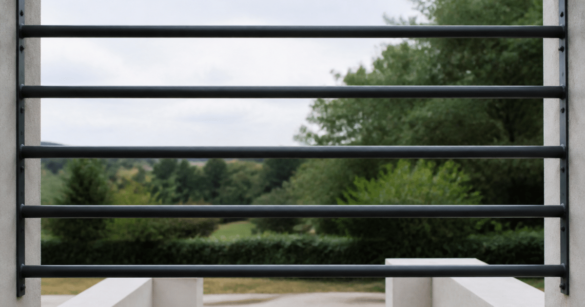 Barres metalliques suspendues horizontalement a intervalles reguliers
