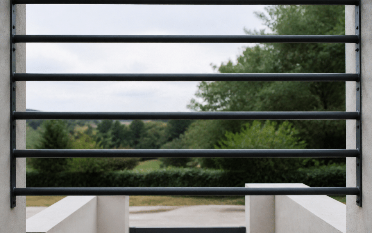 Barres metalliques suspendues horizontalement a intervalles reguliers