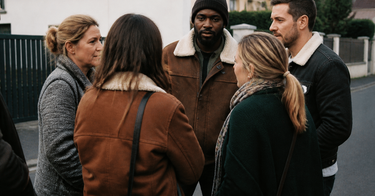 Groupe de personnes debout ensemble dans rue d'Osny