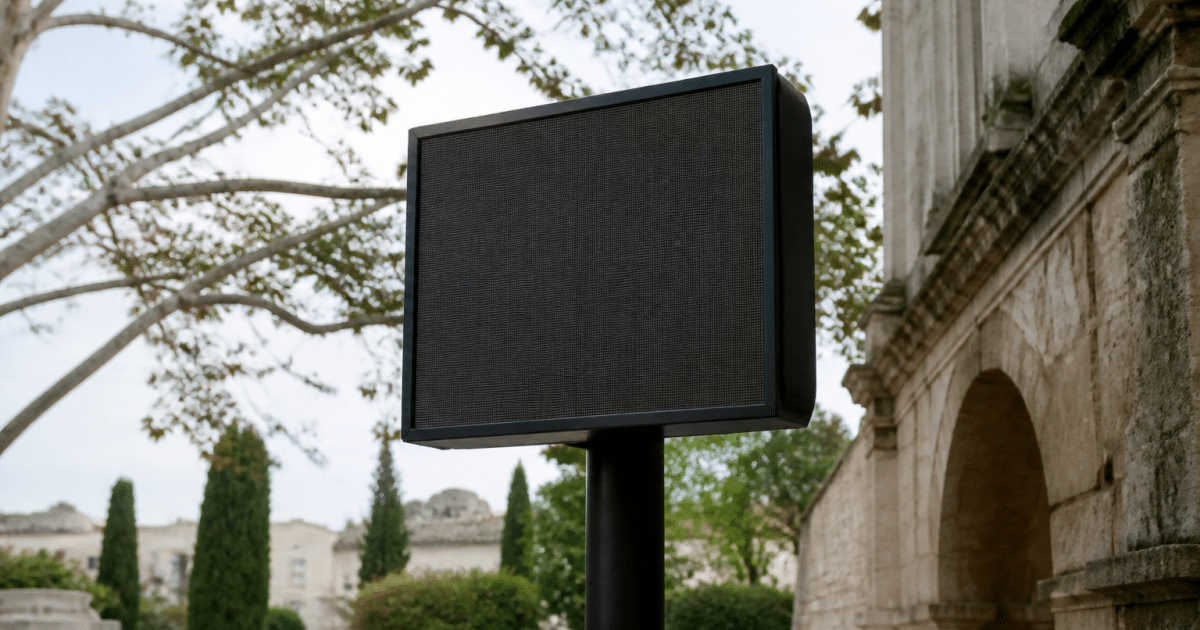 Panneau indicateur affichant population totale ville Uzes