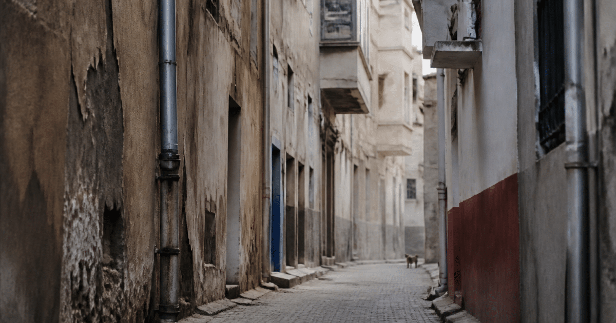 Rues etroites de quartier urbain avec immeubles deteriores