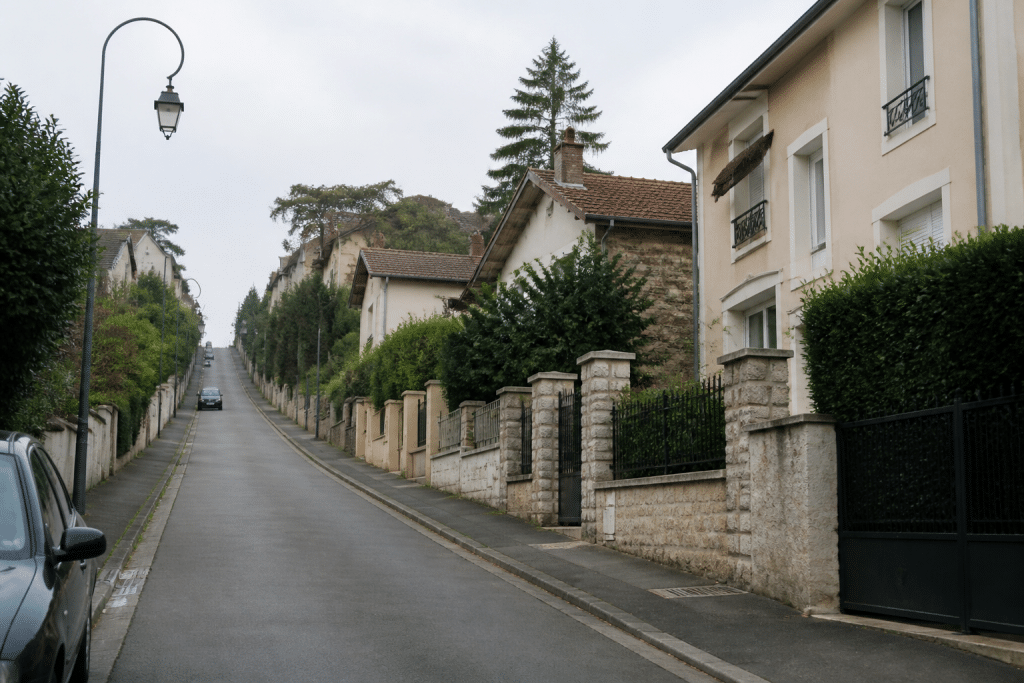Rue calme de quartier residentiel avec maisons tranquilles